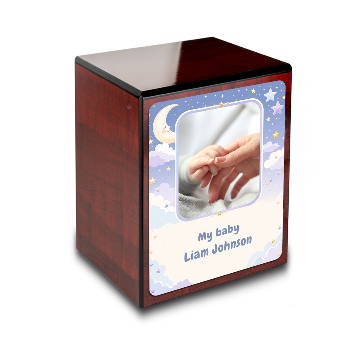 Custom Engraved Heritage Cherry Star and Moon Small Child Cremation Urn Memorial Box for Ashes