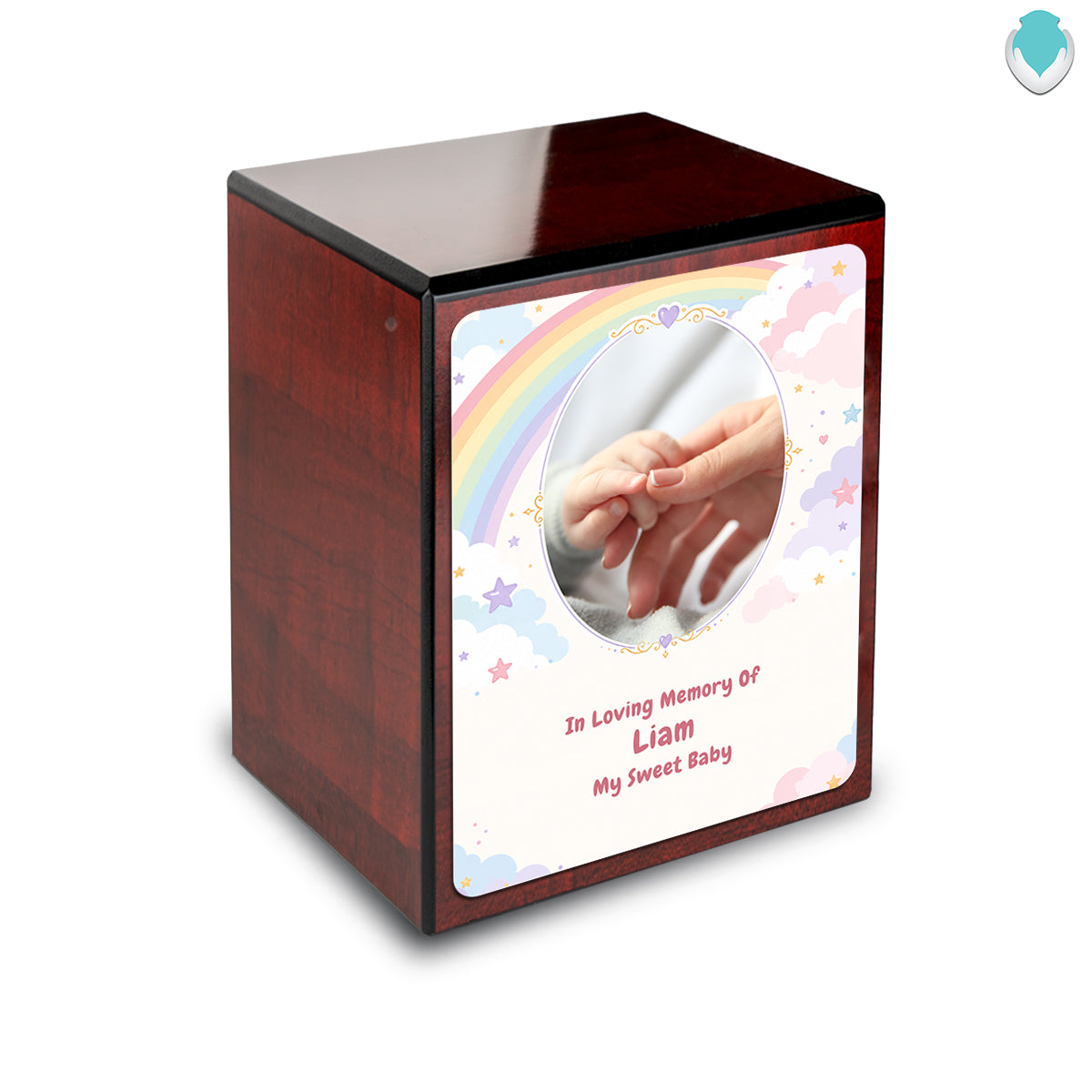 Custom Engraved Heritage Cherry Rainbow and Clouds Small Child Cremation Urn Memorial Box for Ashes