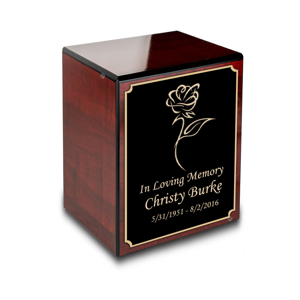 Custom Engraved Heritage Cherry Small Cremation Urn Memorial Box for Ashes