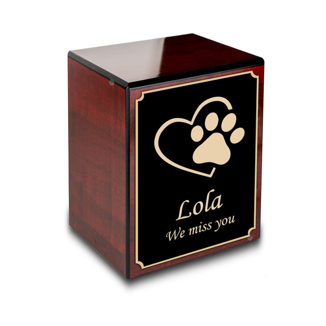 Custom Engraved Heritage Cherry Single Paw Small Pet Cremation Urn Memorial Box for Ashes