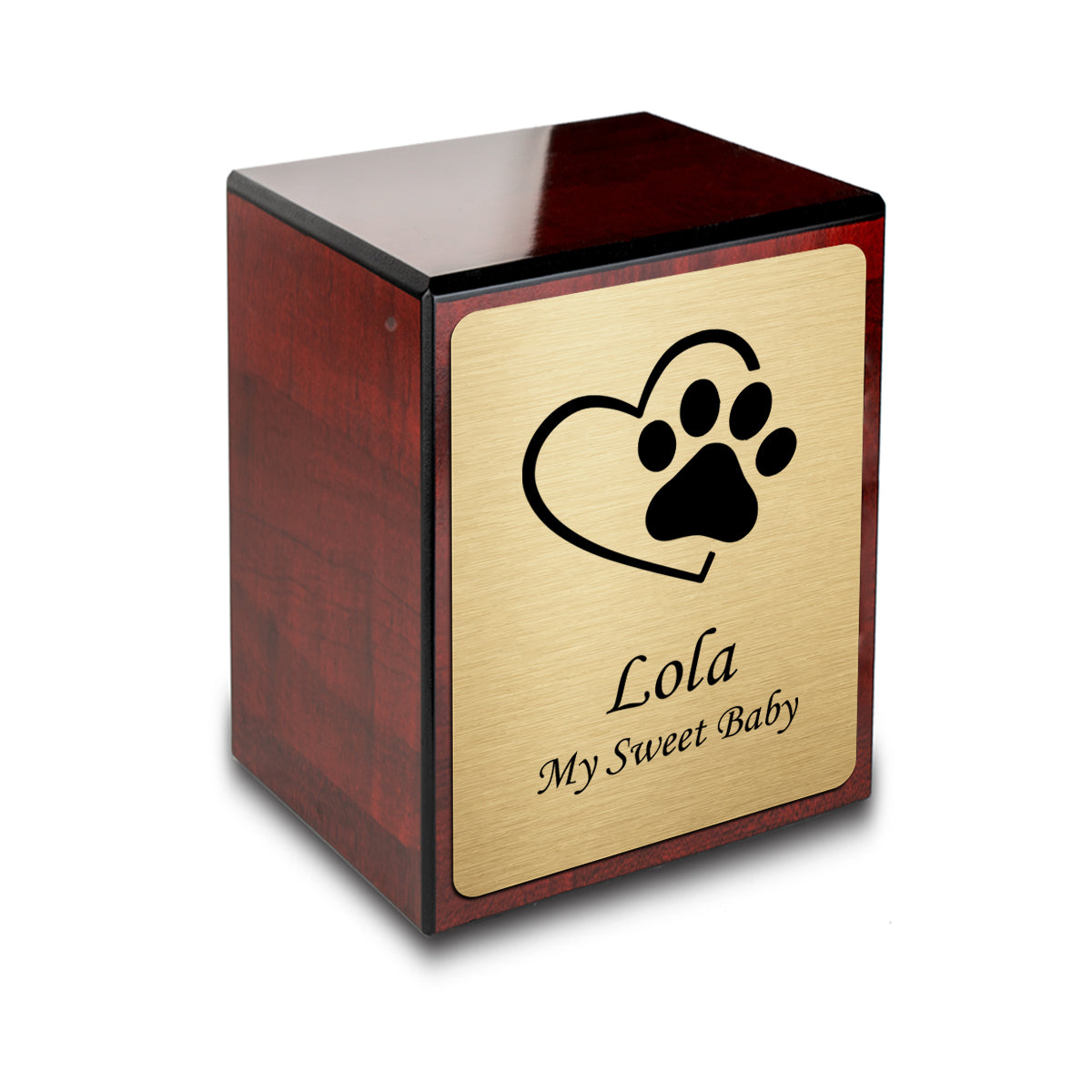 Custom Engraved Heritage Cherry Single Paw Small Pet Cremation Urn Memorial Box for Ashes