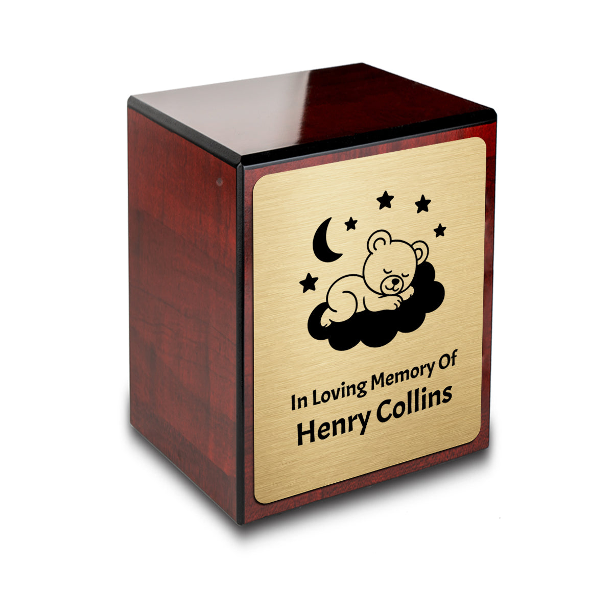 Custom Engraved Heritage Sleeping Teddy Cherry Small Cremation Urn Memorial Box for Ashes