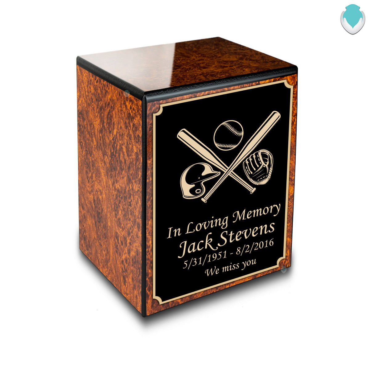 Custom Engraved Heritage Burl Small Cremation Urn Memorial Box for Ashes