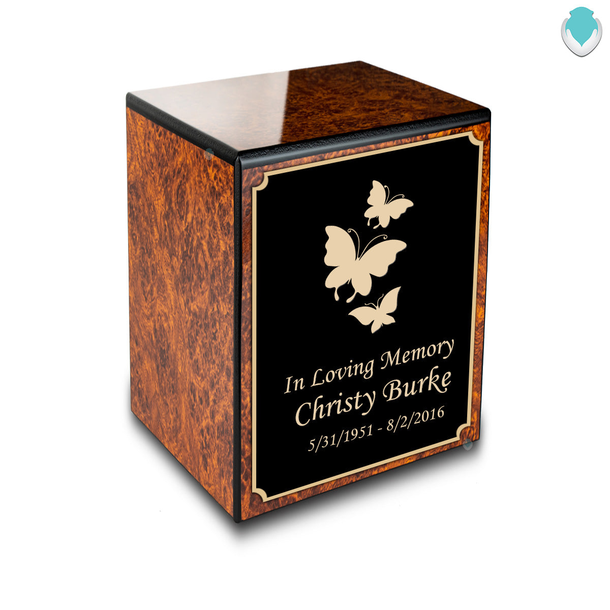 Custom Engraved Heritage Burl Small Cremation Urn Memorial Box for Ashes