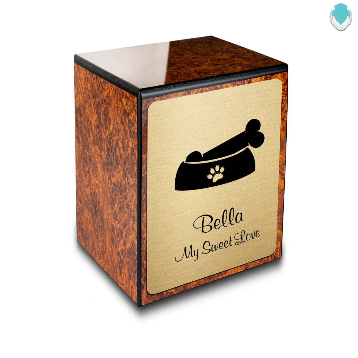 Custom Engraved Heritage Burl Dog Small Pet Cremation Urn Memorial Box for Ashes