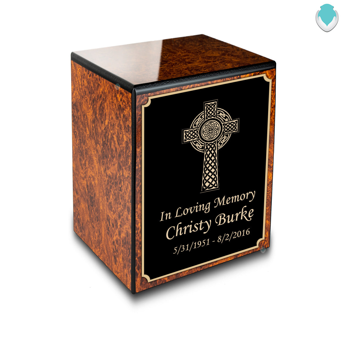 Custom Engraved Heritage Burl Small Cremation Urn Memorial Box for Ashes