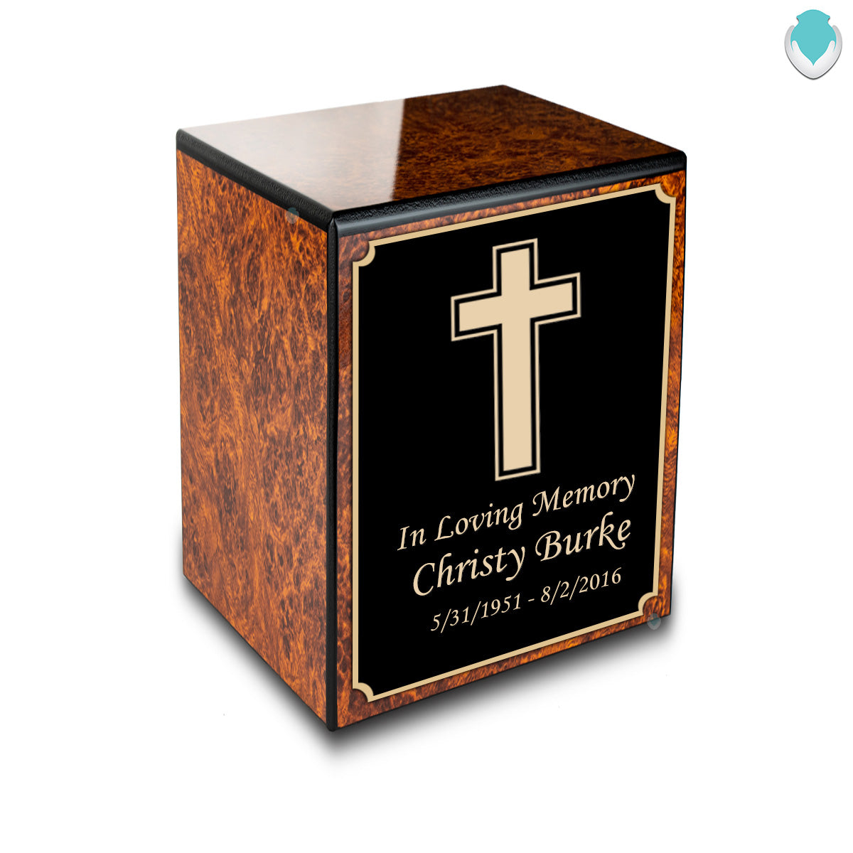 Custom Engraved Heritage Burl Small Cremation Urn Memorial Box for Ashes