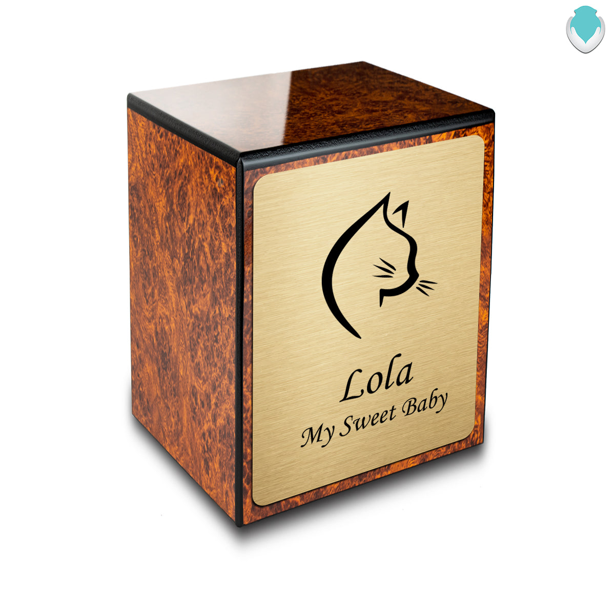 Custom Engraved Heritage Burl Cat Small Pet Cremation Urn Memorial Box for Ashes