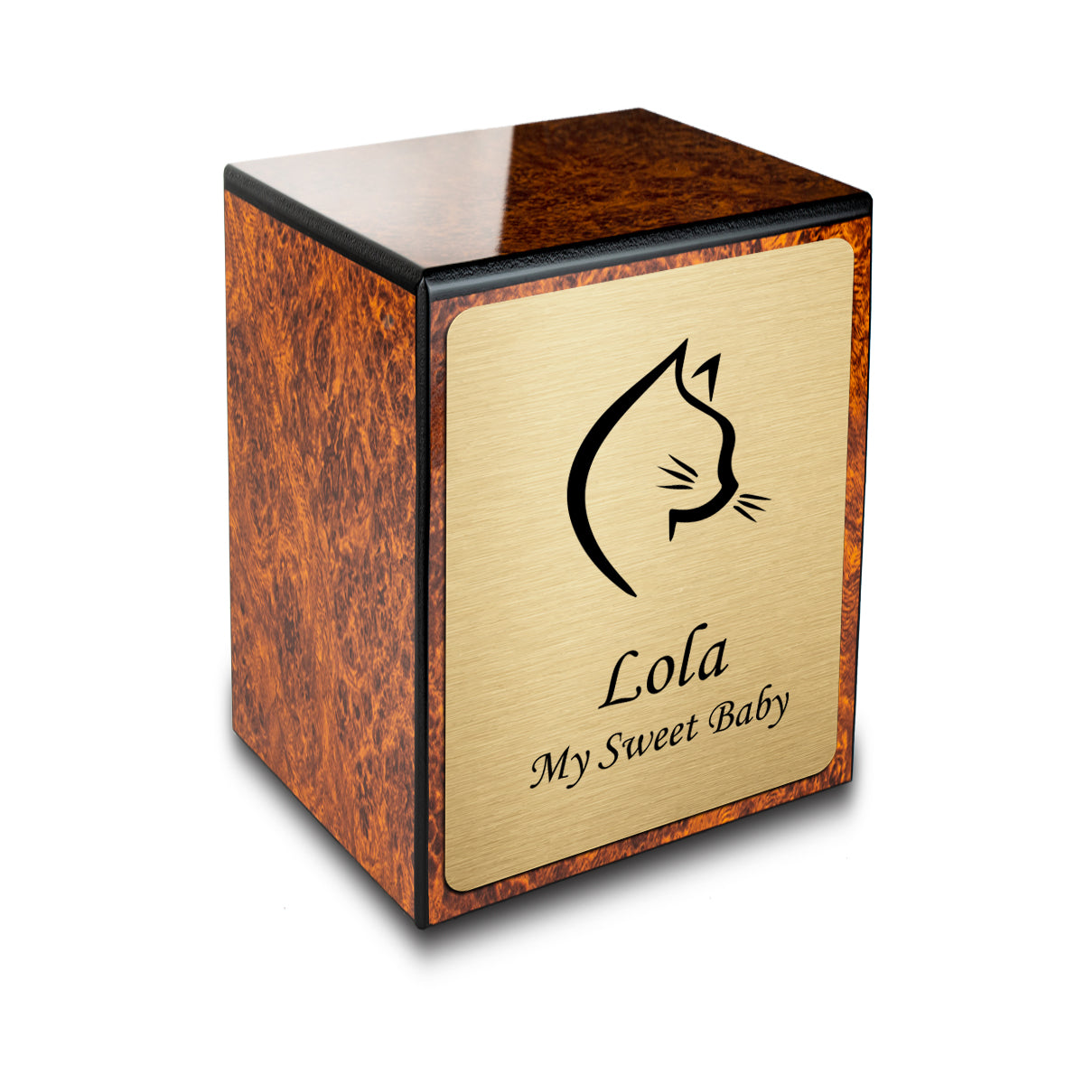Custom Engraved Heritage Burl Cat Small Pet Cremation Urn Memorial Box for Ashes