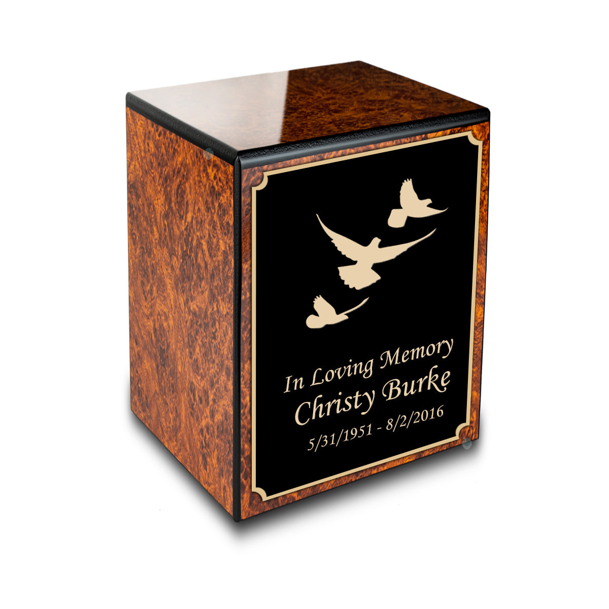 Custom Engraved Heritage Burl Small Cremation Urn Memorial Box for Ashes
