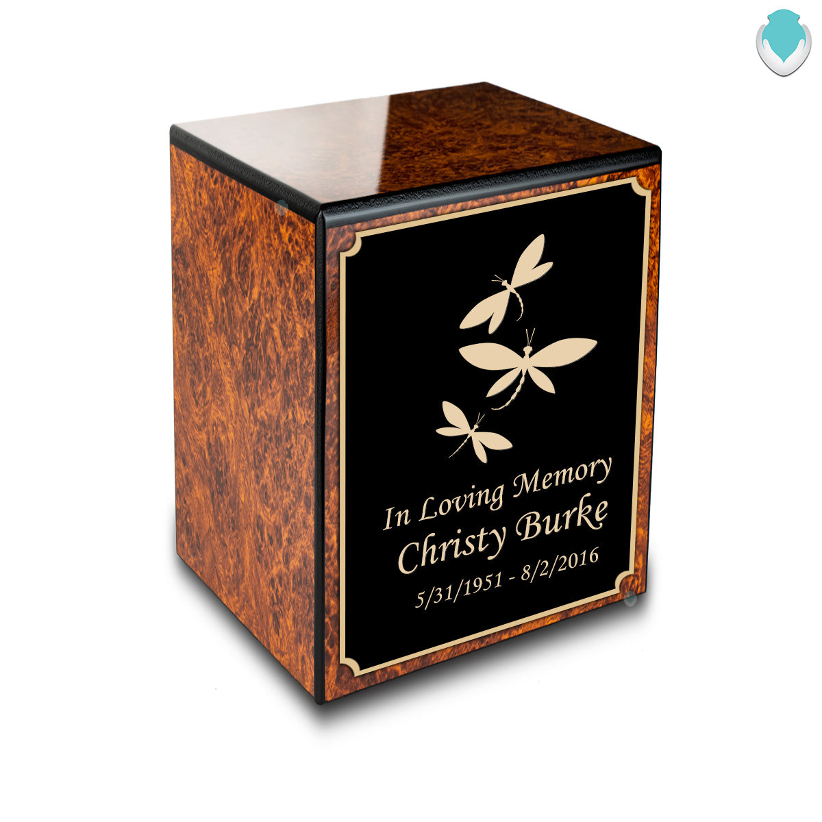 Custom Engraved Heritage Burl Small Cremation Urn Memorial Box for Ashes
