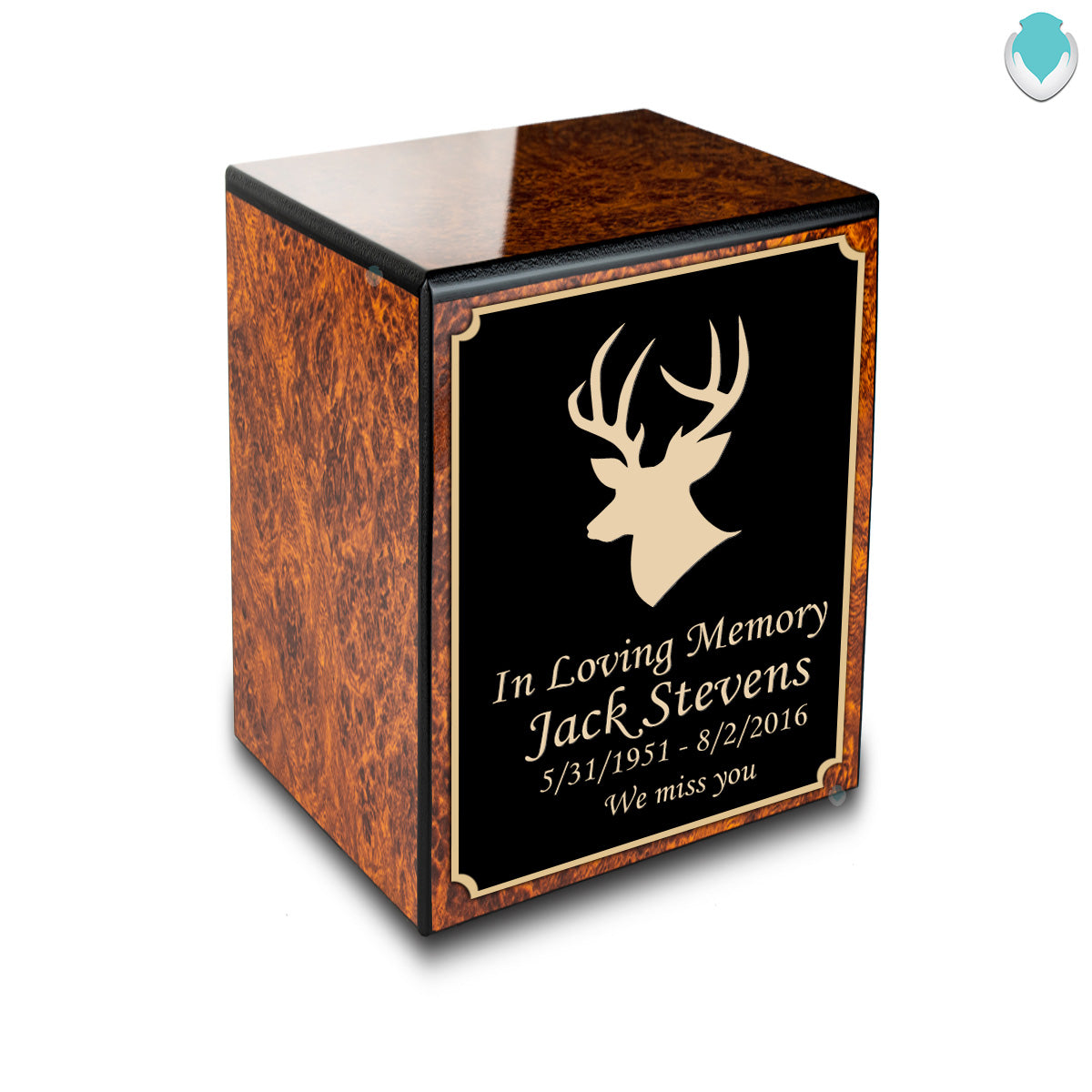 Custom Engraved Heritage Burl Small Cremation Urn Memorial Box for Ashes