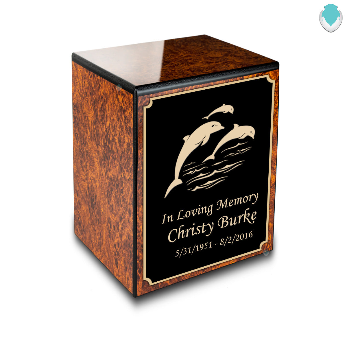 Custom Engraved Heritage Burl Small Cremation Urn Memorial Box for Ashes