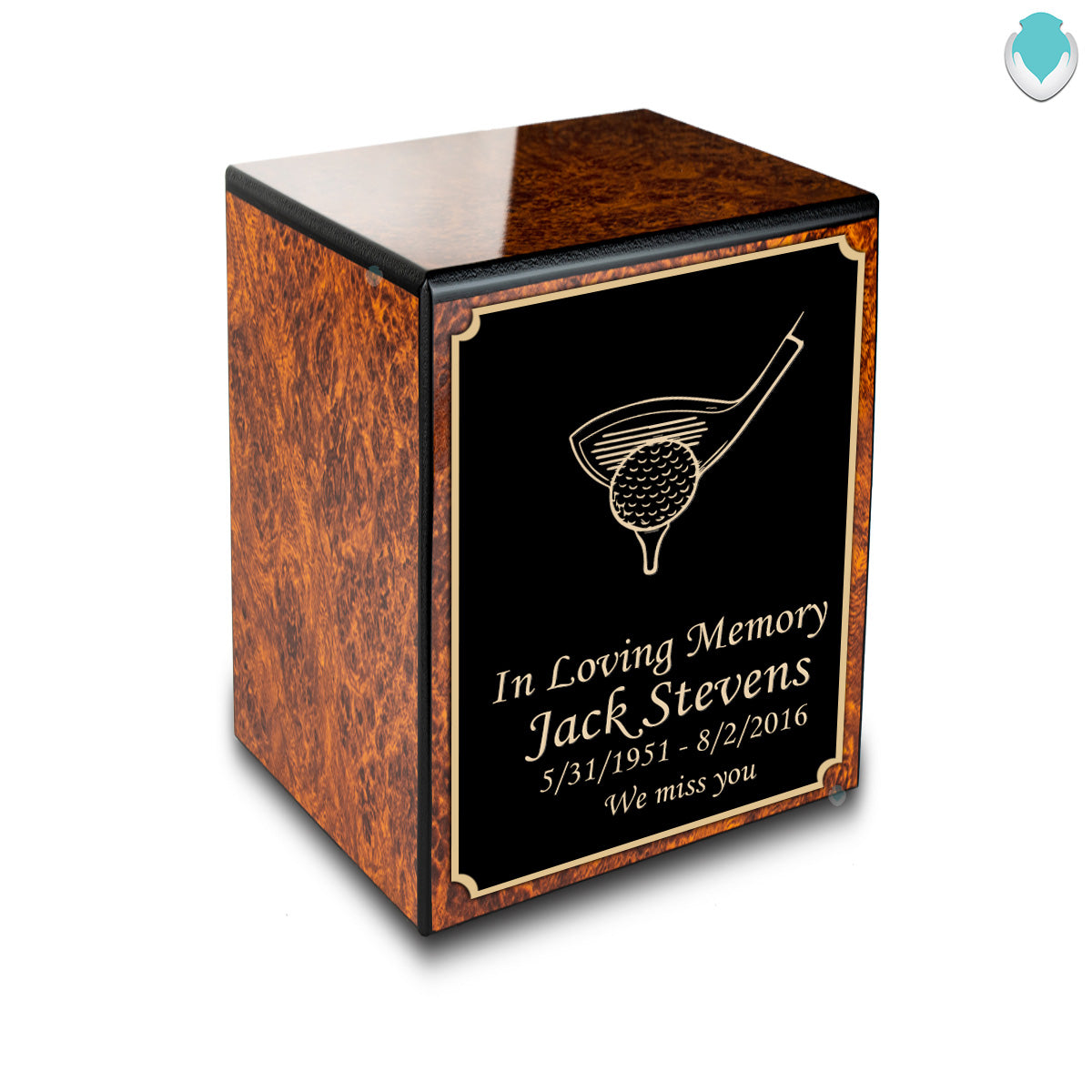 Custom Engraved Heritage Burl Small Cremation Urn Memorial Box for Ashes