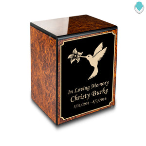 Custom Engraved Heritage Burl Small Cremation Urn Memorial Box for Ashes