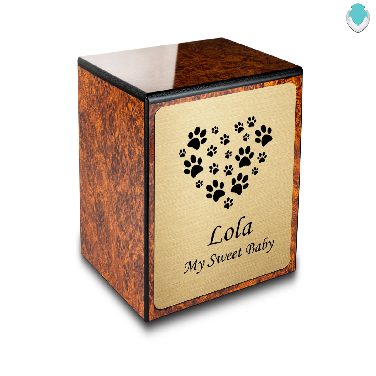 Custom Engraved Heritage Burl Heart Paws Small Pet Cremation Urn Memorial Box for Ashes