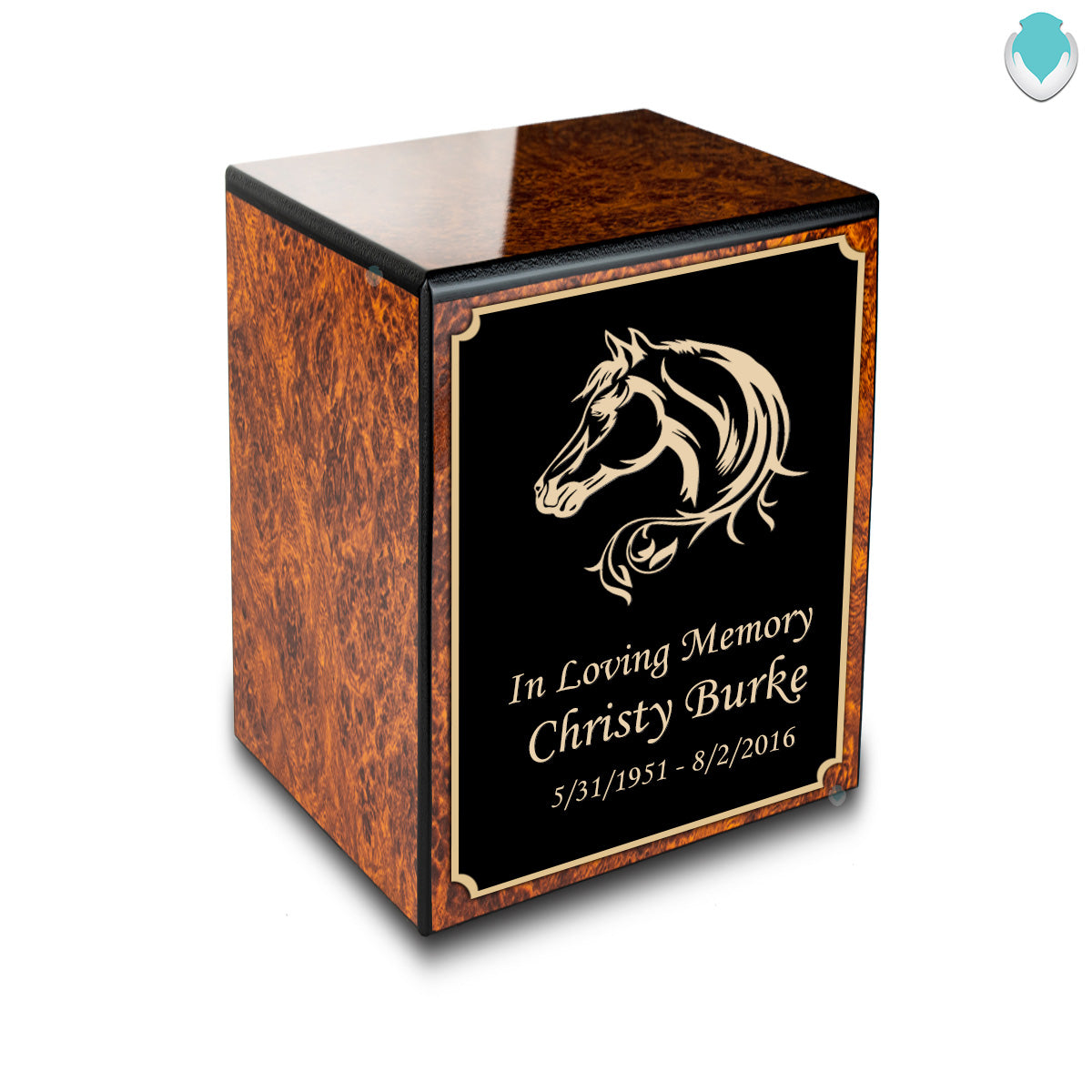 Custom Engraved Heritage Burl Small Cremation Urn Memorial Box for Ashes