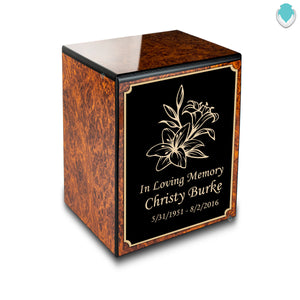 Custom Engraved Heritage Burl Small Cremation Urn Memorial Box for Ashes