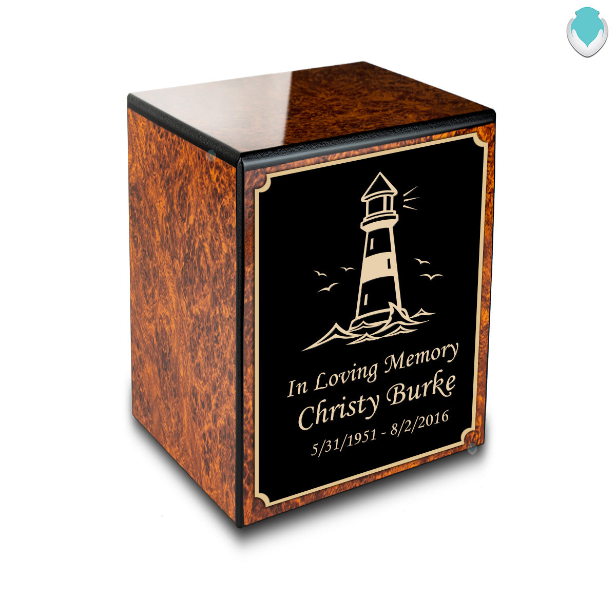 Custom Engraved Heritage Burl Small Cremation Urn Memorial Box for Ashes