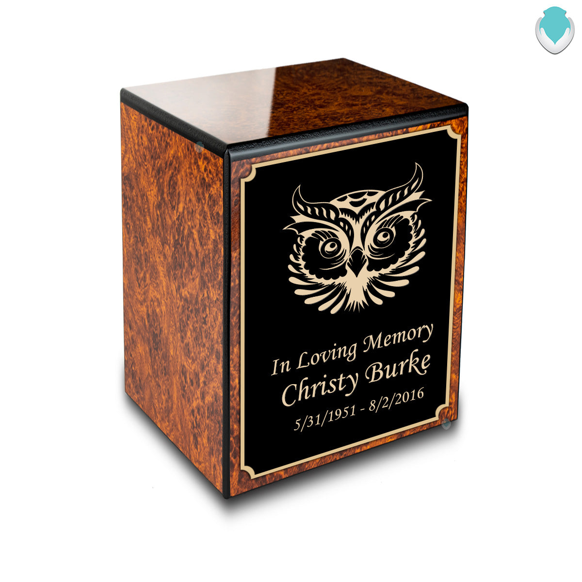 Custom Engraved Heritage Burl Small Cremation Urn Memorial Box for Ashes