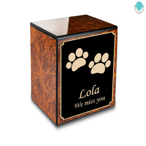 Custom Engraved Heritage Burl Walking Paws Small Pet Cremation Urn Memorial Box for Ashes