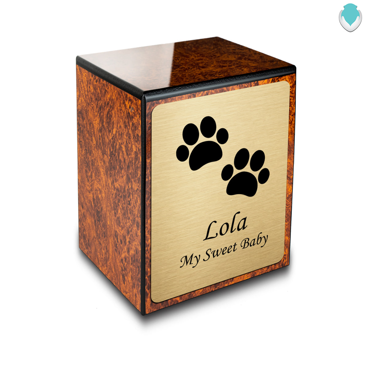 Custom Engraved Heritage Burl Walking Paws Small Pet Cremation Urn Memorial Box for Ashes