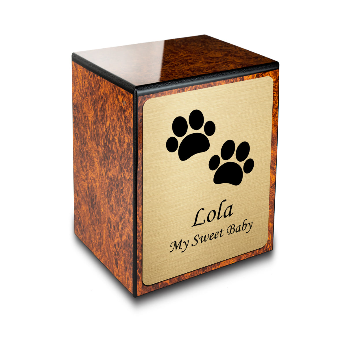 Custom Engraved Heritage Burl Walking Paws Small Pet Cremation Urn Memorial Box for Ashes