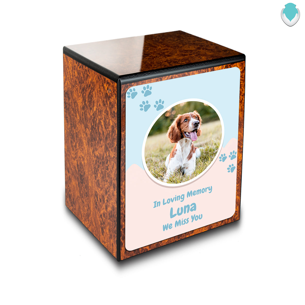 Custom Engraved Heritage Burl Paw Pet Portrait Small Cremation Urn Memorial Box for Ashes