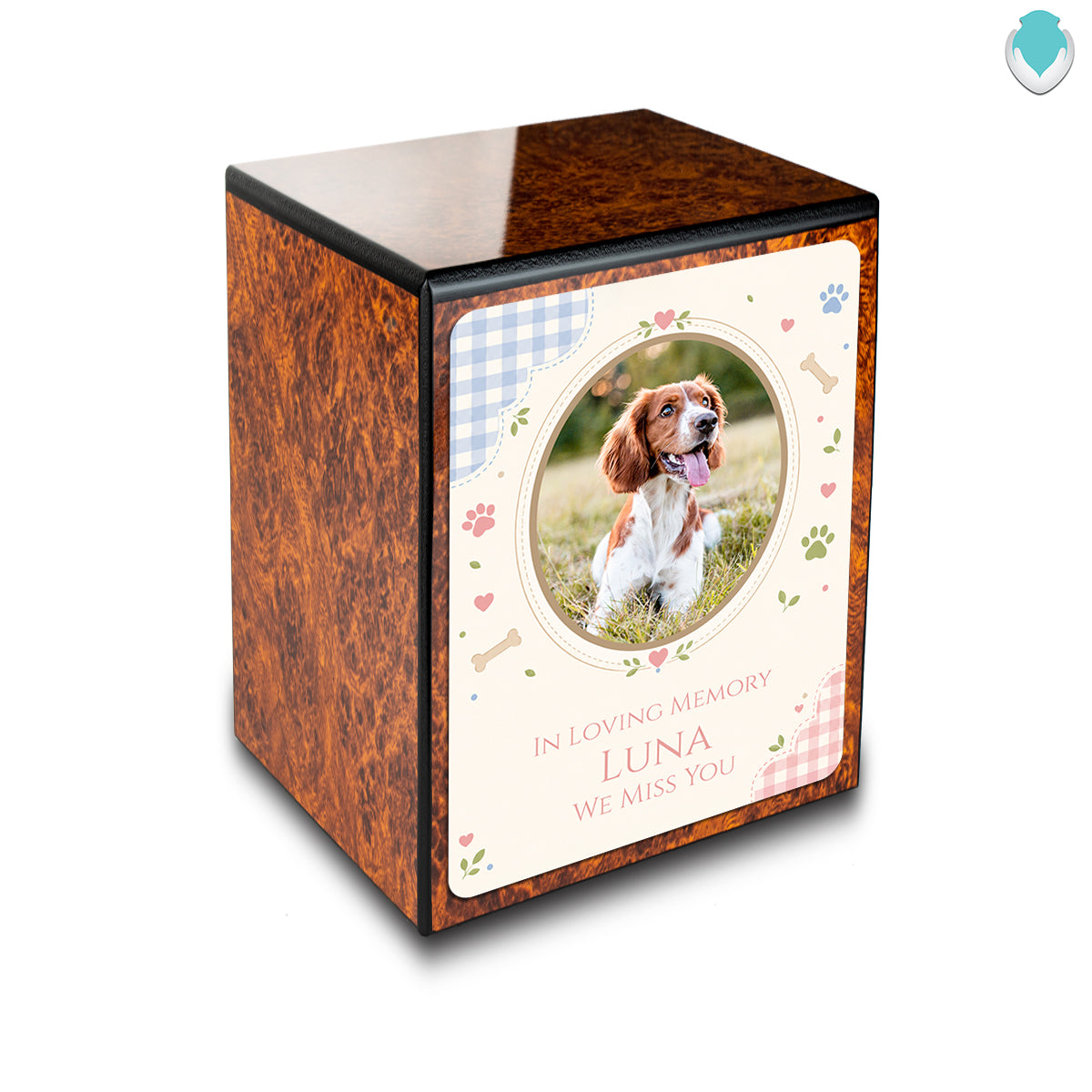 Custom Engraved Heritage Burl Pet Memorial Small Cremation Urn Memorial Box for Ashes
