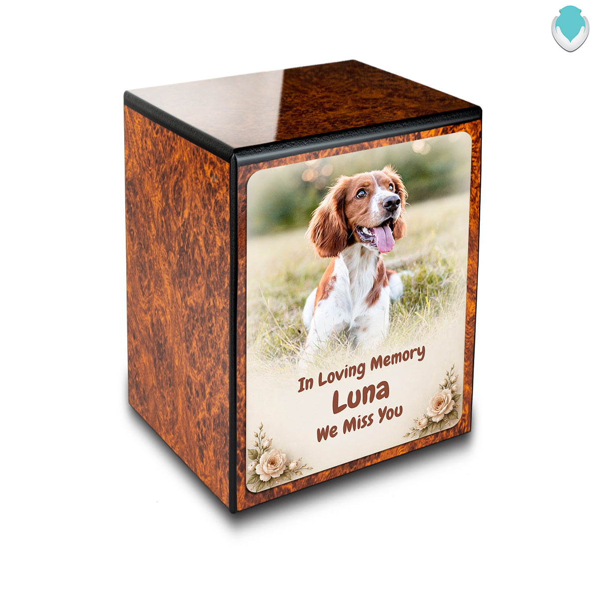 Custom Engraved Heritage Burl Pet Photo Small Cremation Urn Memorial Box for Ashes