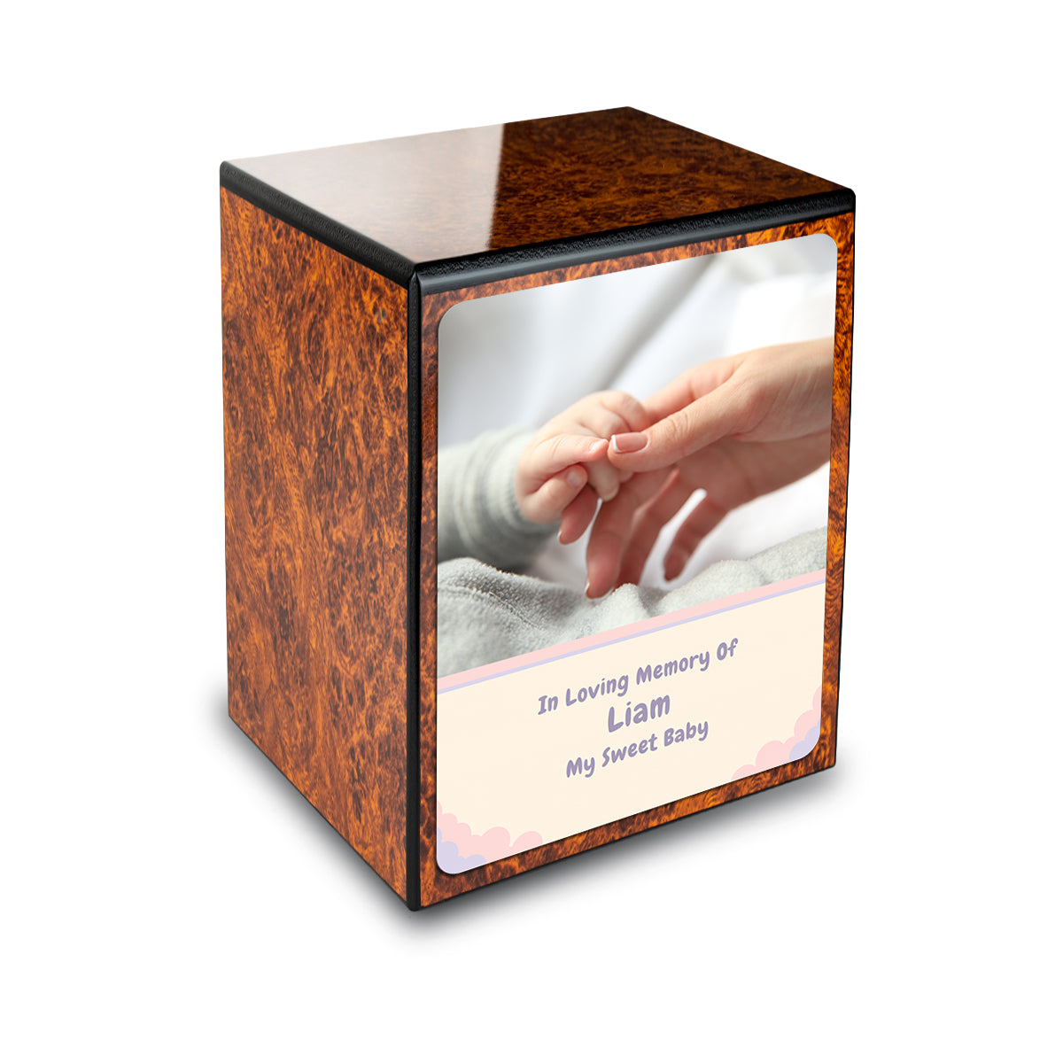 Custom Engraved Heritage Burl Photo Small Child Cremation Urn Memorial Box for Ashes
