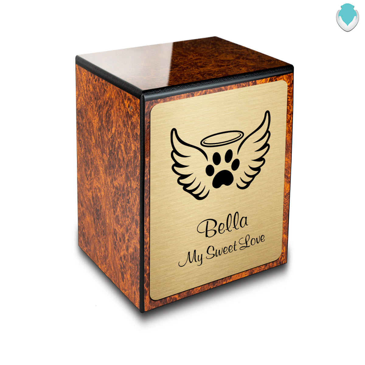 Custom Engraved Heritage Burl Angel Wings Small Pet Cremation Urn Memorial Box for Ashes