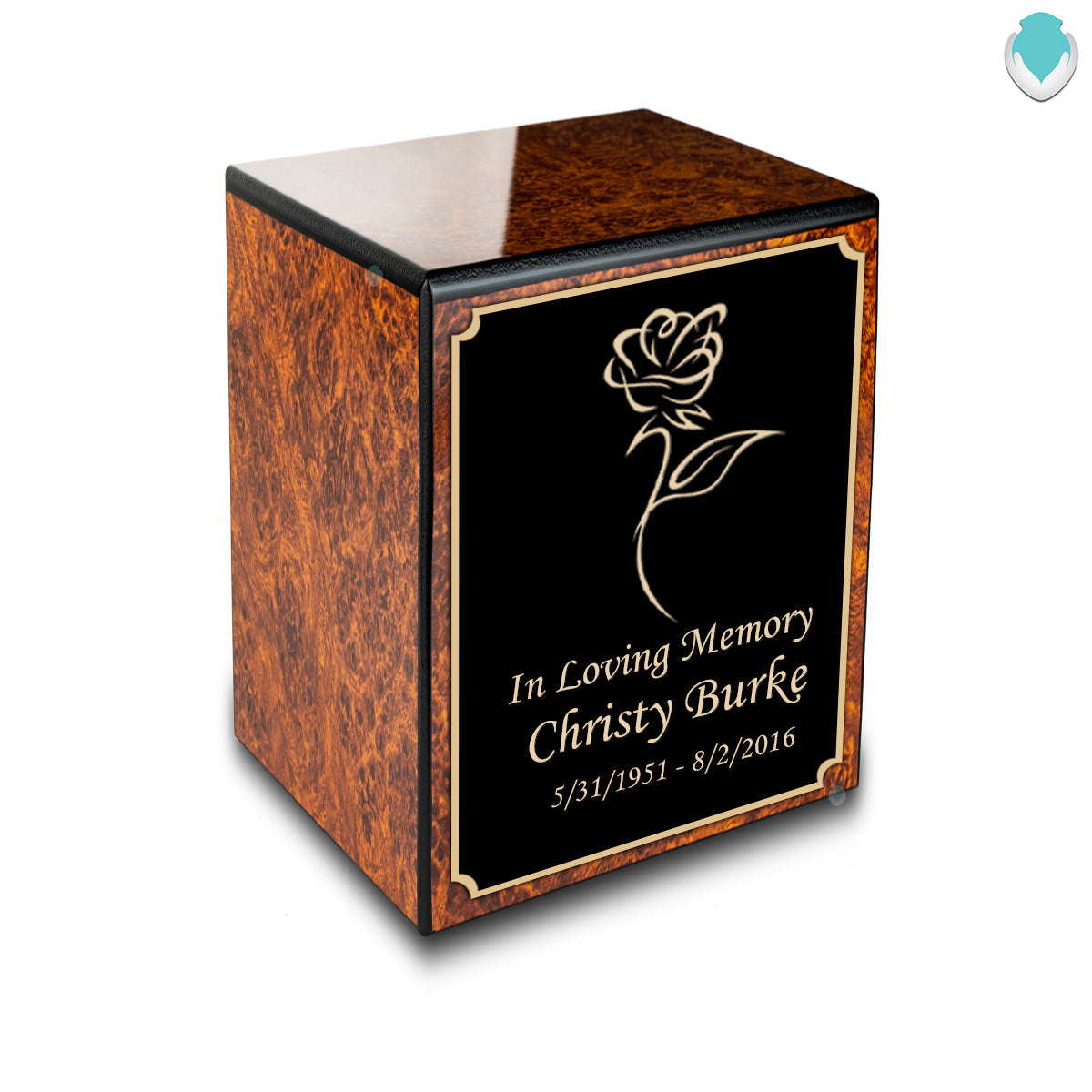 Custom Engraved Heritage Burl Small Cremation Urn Memorial Box for Ashes