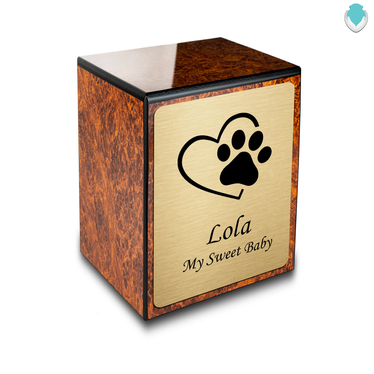 Custom Engraved Heritage Burl Single Paw Small Pet Cremation Urn Memorial Box for Ashes