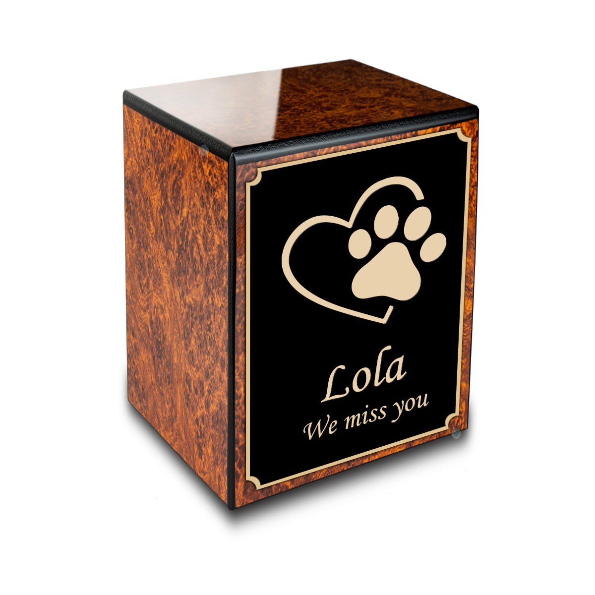 Custom Engraved Heritage Burl Single Paw Small Pet Cremation Urn Memorial Box for Ashes