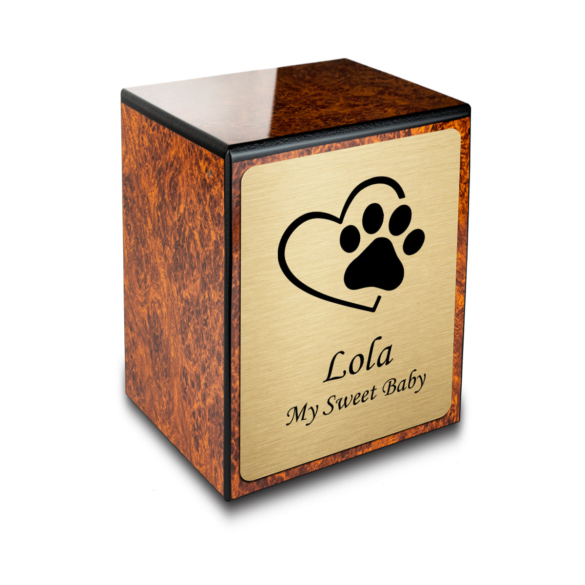 Custom Engraved Heritage Burl Single Paw Small Pet Cremation Urn Memorial Box for Ashes