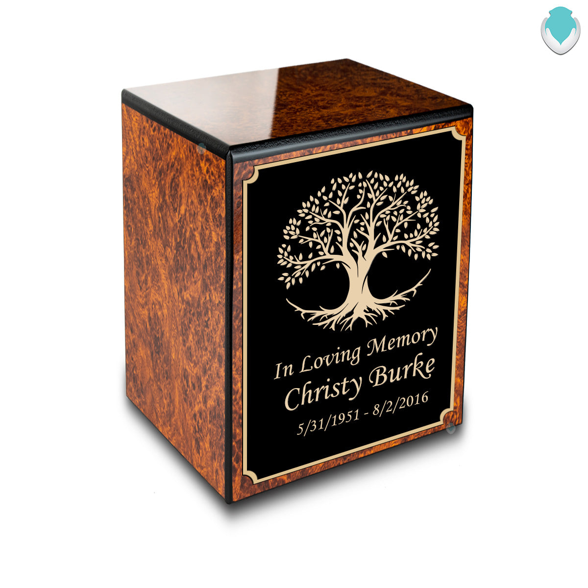 Custom Engraved Heritage Burl Small Cremation Urn Memorial Box for Ashes