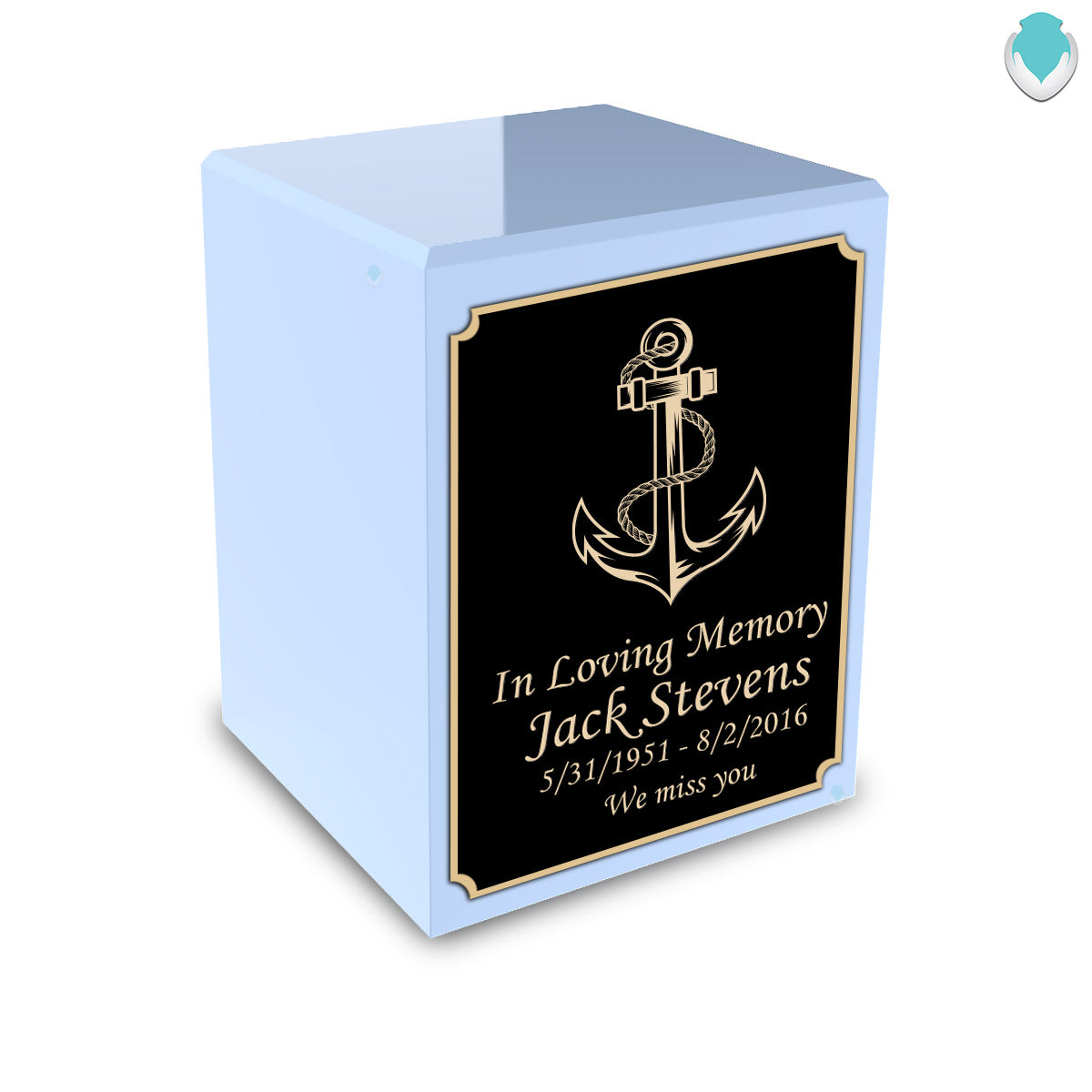Custom Engraved Heritage Light Blue Small Cremation Urn Memorial Box for Ashes