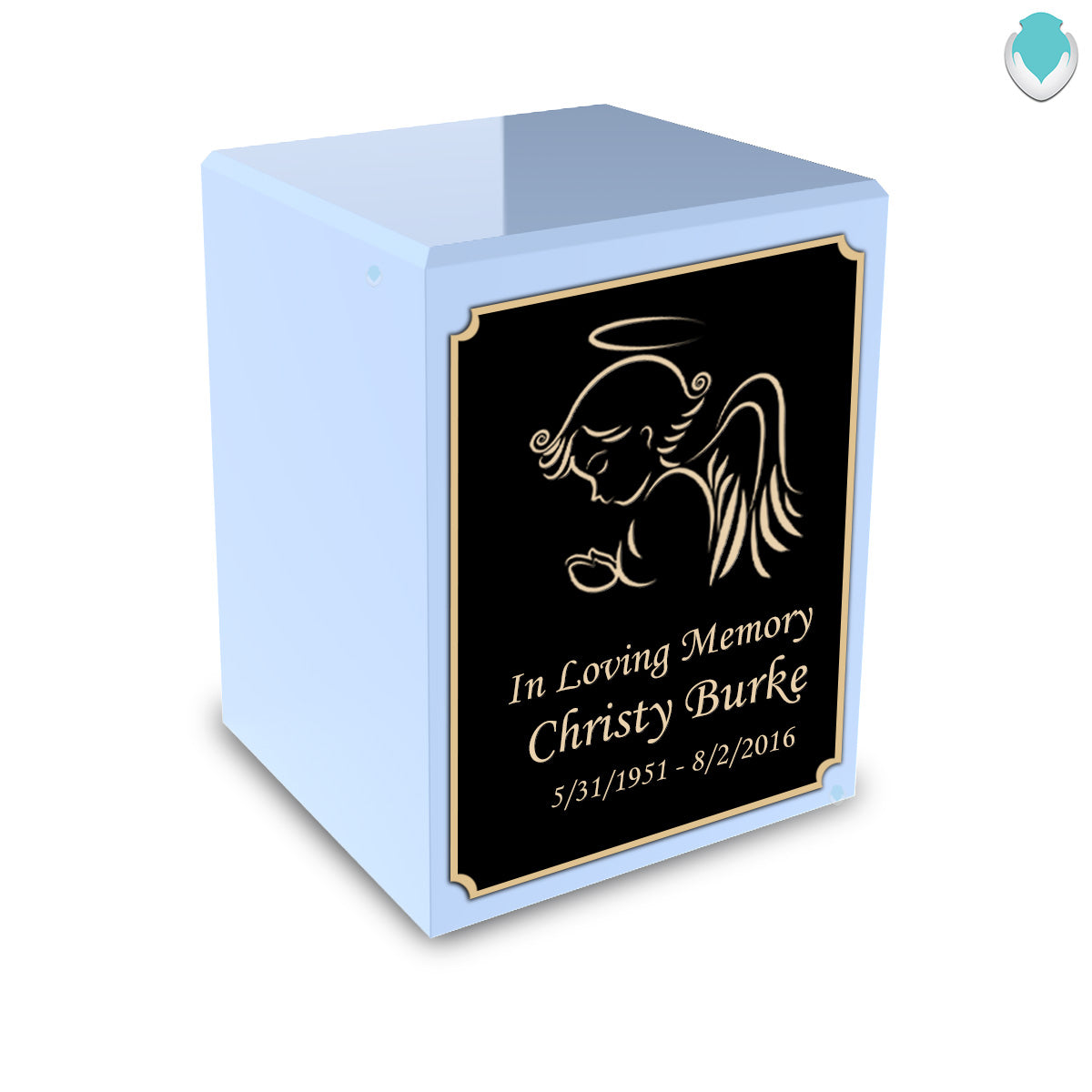Custom Engraved Heritage Light Blue Small Cremation Urn Memorial Box for Ashes