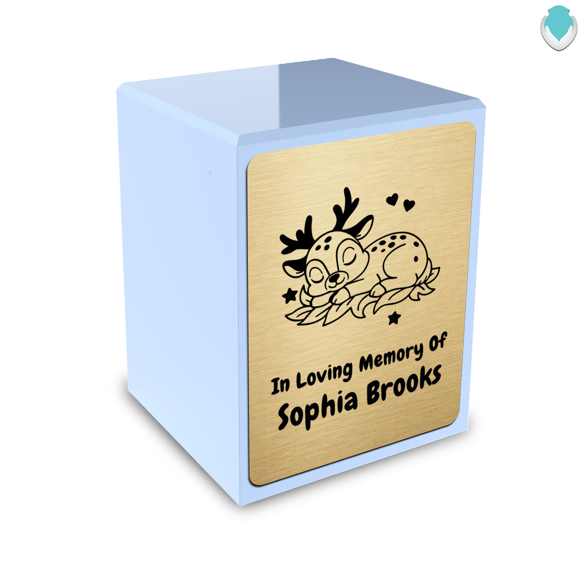 Custom Engraved Heritage Baby Deer Light Blue Small Cremation Urn Memorial Box for Ashes