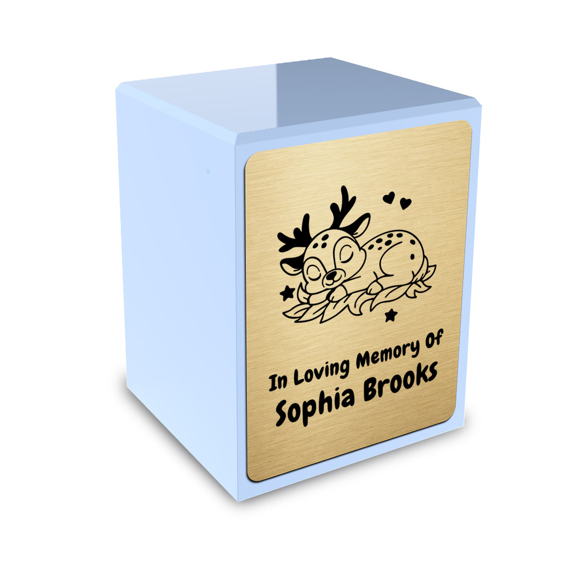 Custom Engraved Heritage Baby Deer Light Blue Small Cremation Urn Memorial Box for Ashes