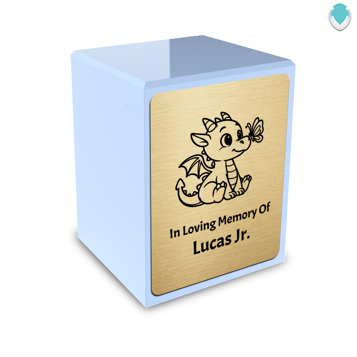 Custom Engraved Heritage Baby Dragon Light Blue Small Cremation Urn Memorial Box for Ashes