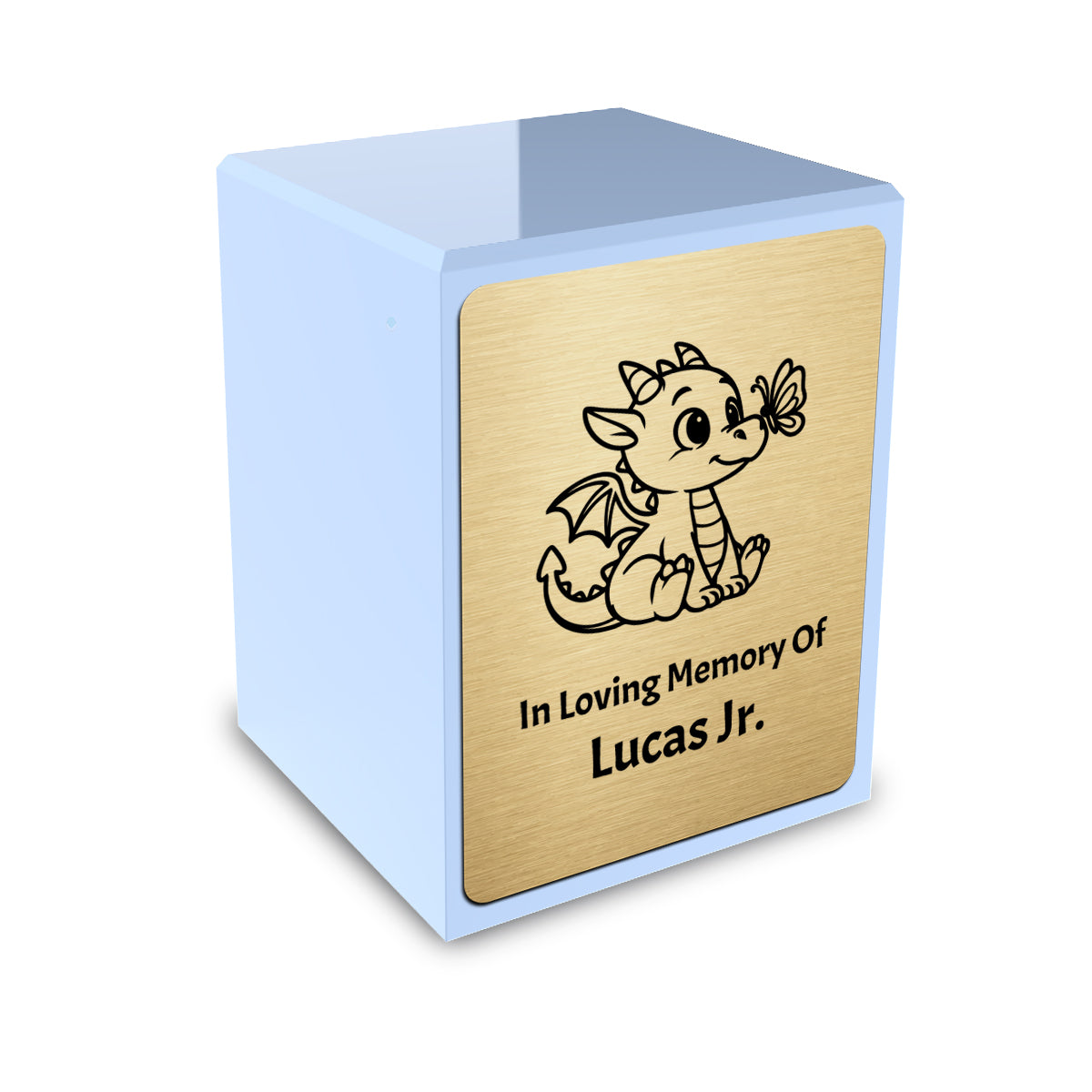 Custom Engraved Heritage Baby Dragon Light Blue Small Cremation Urn Memorial Box for Ashes