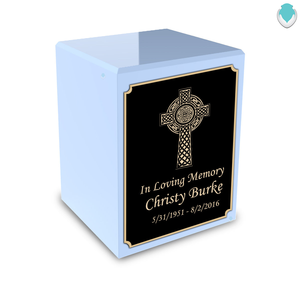 Custom Engraved Heritage Light Blue Small Cremation Urn Memorial Box for Ashes