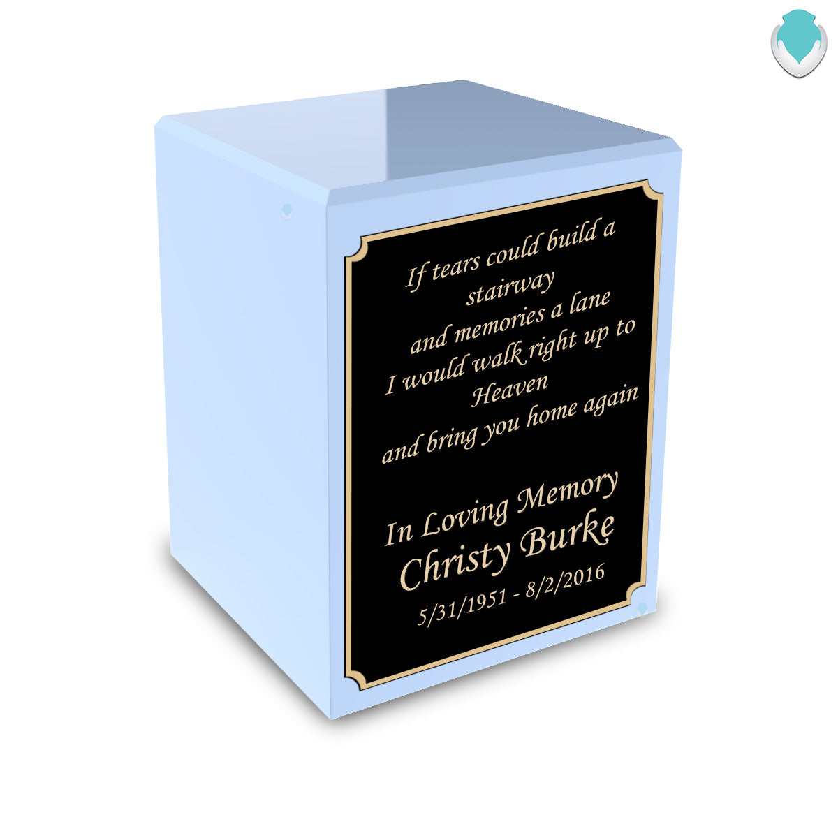 Custom Engraved Heritage Light Blue Small Cremation Urn Memorial Box for Ashes