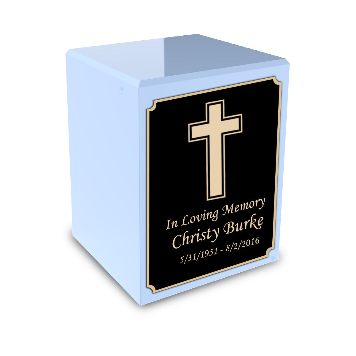 Custom Engraved Heritage Light Blue Small Cremation Urn Memorial Box for Ashes