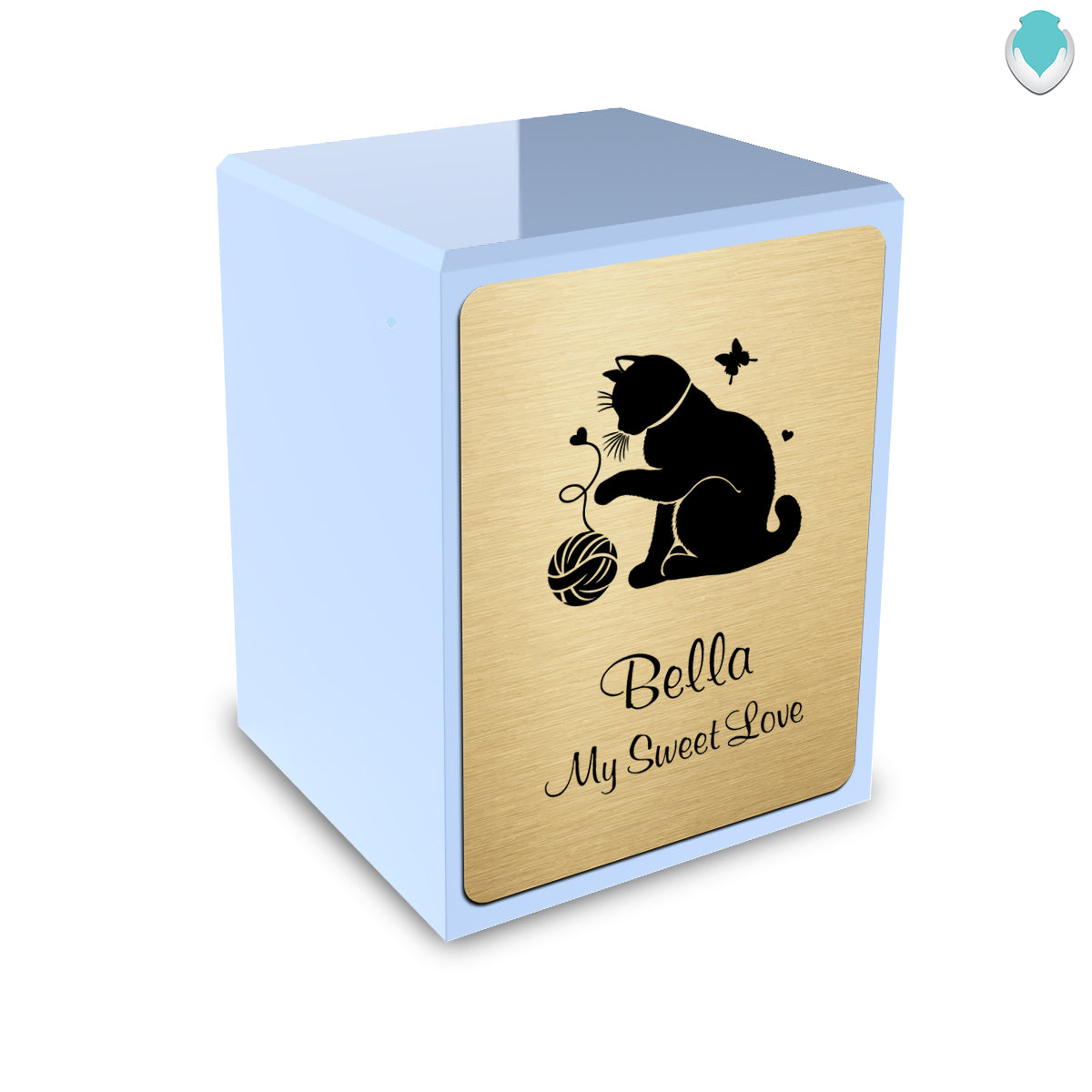 Custom Engraved Heritage Light Blue Fun Cat Small Pet Cremation Urn Memorial Box for Ashes