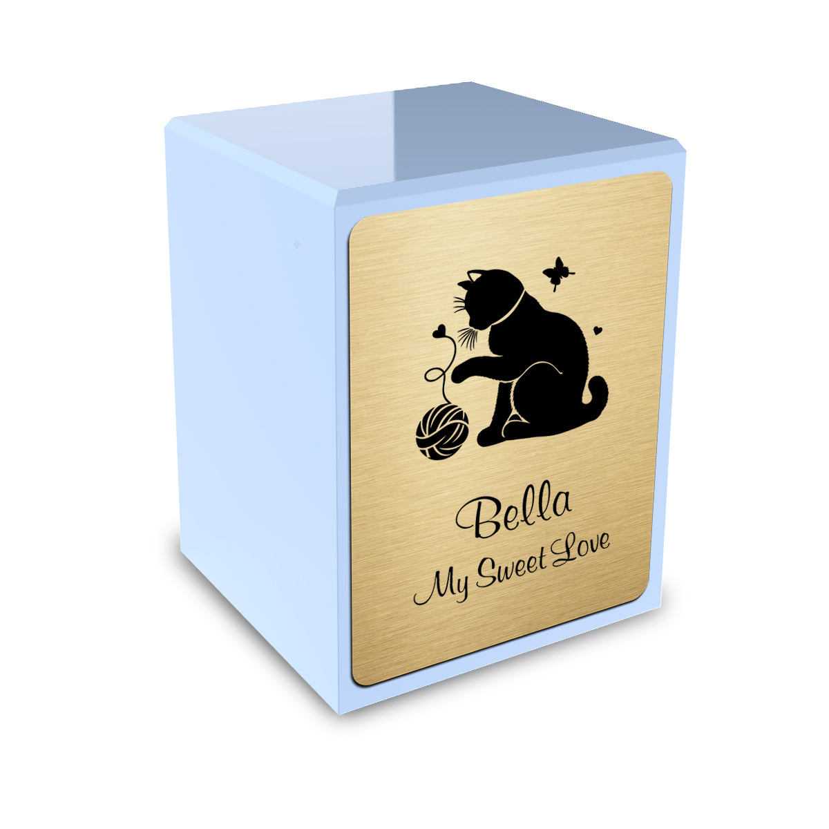 Custom Engraved Heritage Light Blue Fun Cat Small Pet Cremation Urn Memorial Box for Ashes