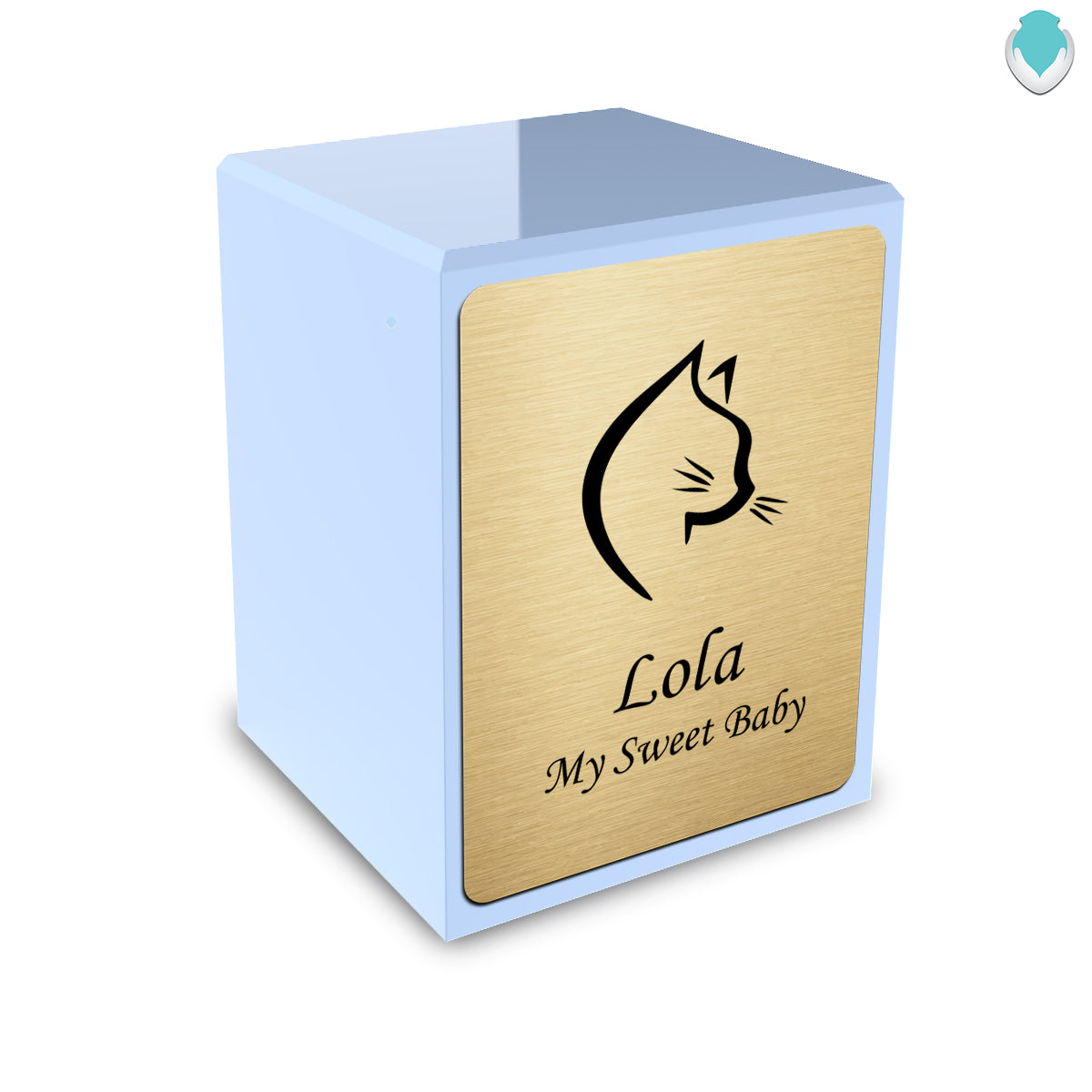 Custom Engraved Heritage Light Blue Cat Small Pet Cremation Urn Memorial Box for Ashes