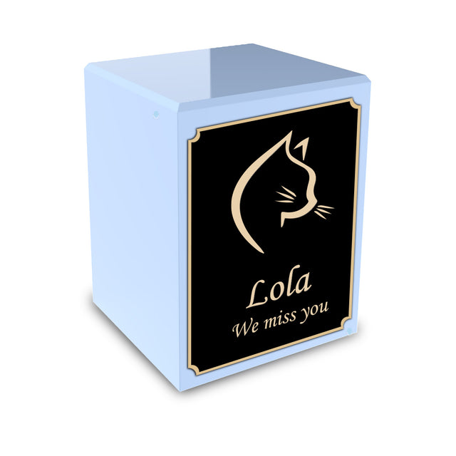 Custom Engraved Heritage Light Blue Cat Small Pet Cremation Urn Memorial Box for Ashes